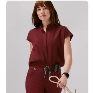 FIGS Women's Deep Red Top Rafaela Oversized Scrub Top‎